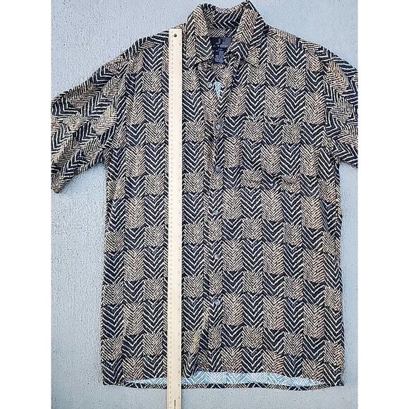 J. Ferrar Short Sleeve Button Front Gold Black 100% Rayon Mens Size S / CH Photo - Picture 9 of 15